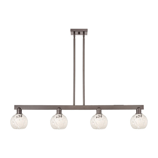 Innovations Lighting White Mouchette 49in 4-Light Island Light | Industrial Oil Rubbed Bronze Steel and White Glass | Kitchen | Model 716-4I-OB-G1216-6WM