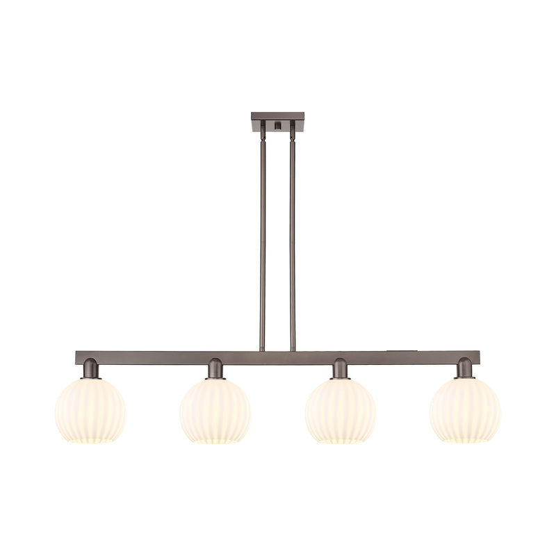 Innovations Lighting White Venetian 48in 4-Light Island Light | Art Nouveau Oil Rubbed Bronze and White Venetian Glass | Model 716-4I-OB-G1217-8WV