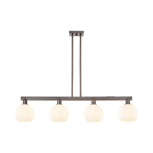 Innovations Lighting White Venetian 48in 4-Light Island Light | Art Nouveau Oil Rubbed Bronze and White Venetian Glass | Model 716-4I-OB-G1217-8WV