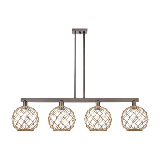 Innovations Farmhouse Rope 53in 4-Light Island Light | Industrial Oil Rubbed Bronze Steel and Clear Glass with Brown Rope | Model 716-4I-OB-G122-10RB