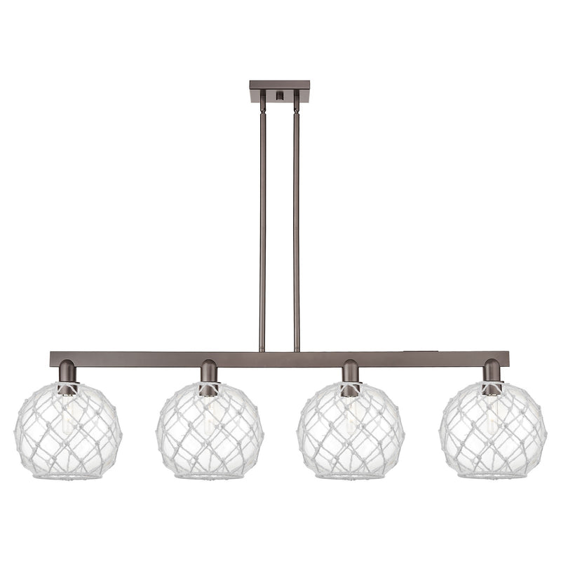 Innovations Farmhouse Rope 53in 4-Light Island Light | Industrial Oil Rubbed Bronze Steel and Clear Glass with White Rope | Model 716-4I-OB-G122-10RW