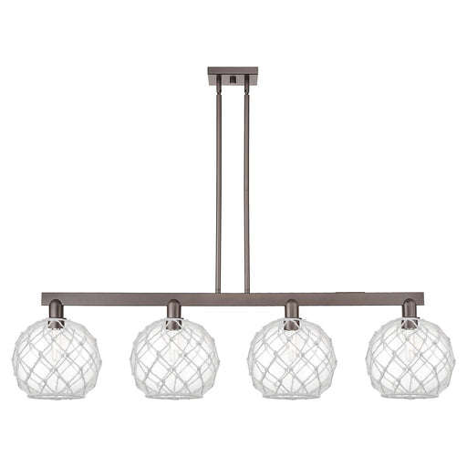 Innovations Farmhouse Rope 53in 4-Light Island Light | Industrial Oil Rubbed Bronze Steel and Clear Glass with White Rope | Model 716-4I-OB-G122-10RW
