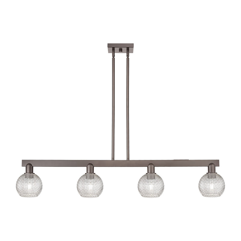 Innovations Athens 49in 4-Light Island Light | Industrial Oil Rubbed Bronze Steel and Clear Basket Weave Glass | Kitchen | Model 716-4I-OB-G122C-6CL