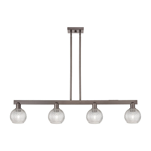 Innovations Athens 49in 4-Light Island Light | Industrial Oil Rubbed Bronze Steel and Clear Basket Weave Glass | Kitchen | Model 716-4I-OB-G122C-6CL