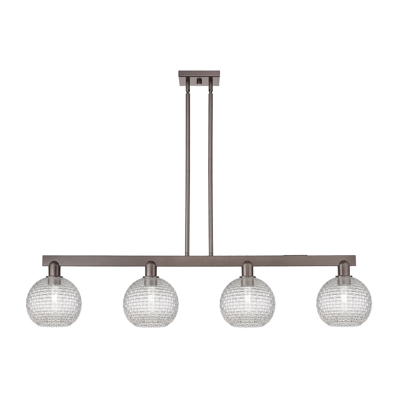 Innovations Athens 51in 4-Light Island Light | Industrial Oil Rubbed Bronze Steel and Clear Basket Weave Glass | Kitchen | Model 716-4I-OB-G122C-8CL