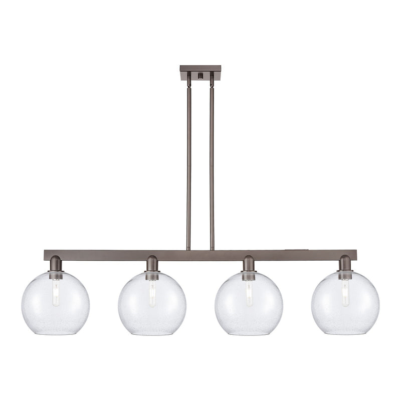 Innovations Athens 53in 4-Light Island Light | Industrial Oil Rubbed Bronze Steel and Seedy Glass | Kitchen Island & Dining Room | Model 716-4I-OB-G124-10