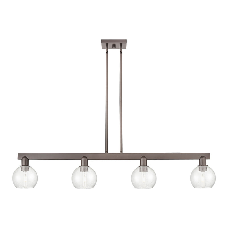 Innovations Athens 49in 4-Light Island Light | Industrial Oil Rubbed Bronze Steel and Seedy Glass | Kitchen Island & Dining Room | Model 716-4I-OB-G124-6