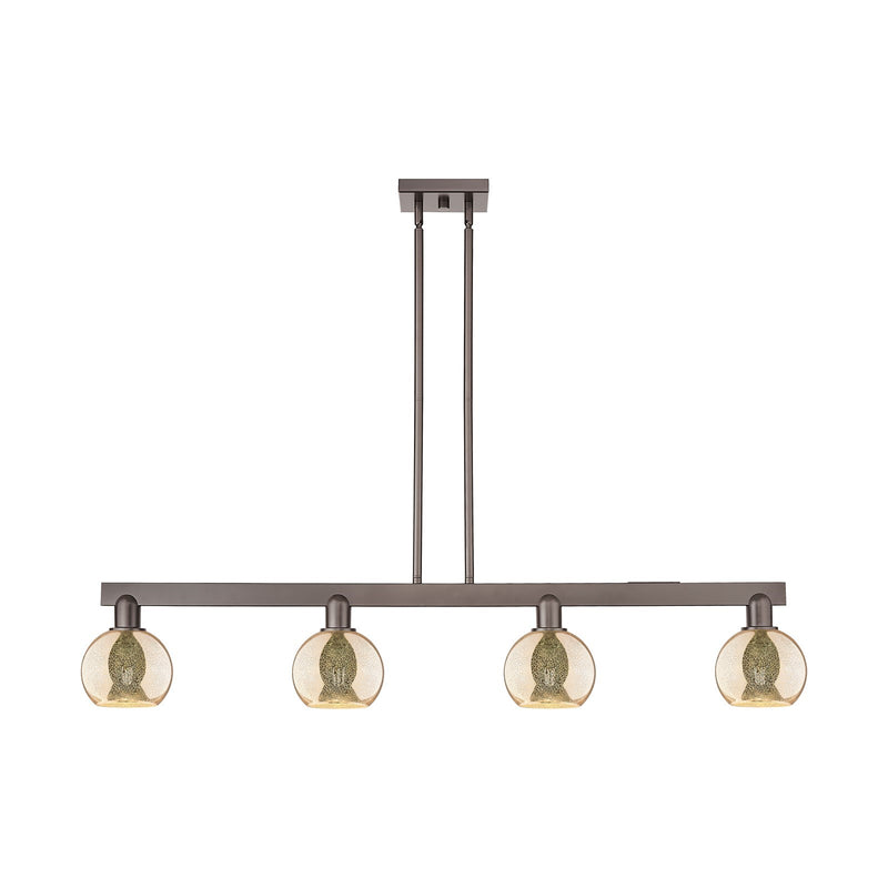 Innovations Athens 49in 4-Light Island Light | Industrial Oil Rubbed Bronze Steel and Mercury Glass | Kitchen Island & Dining | Model 716-4I-OB-G128-6