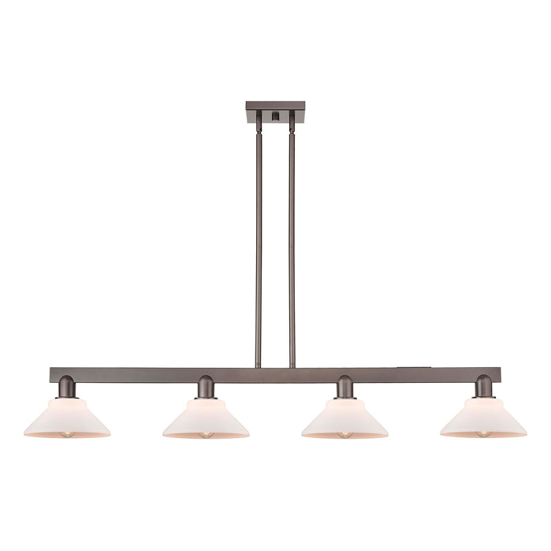 Innovations Orwell 51in 4-Light Island Light | Industrial Oil Rubbed Bronze Steel and Matte White Glass | Kitchen Island & Dining | Model 716-4I-OB-G131