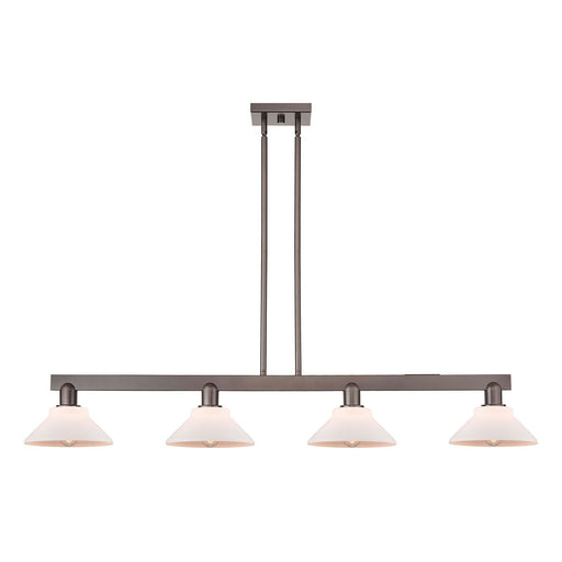 Innovations Orwell 51in 4-Light Island Light | Industrial Oil Rubbed Bronze Steel and Matte White Glass | Kitchen Island & Dining | Model 716-4I-OB-G131