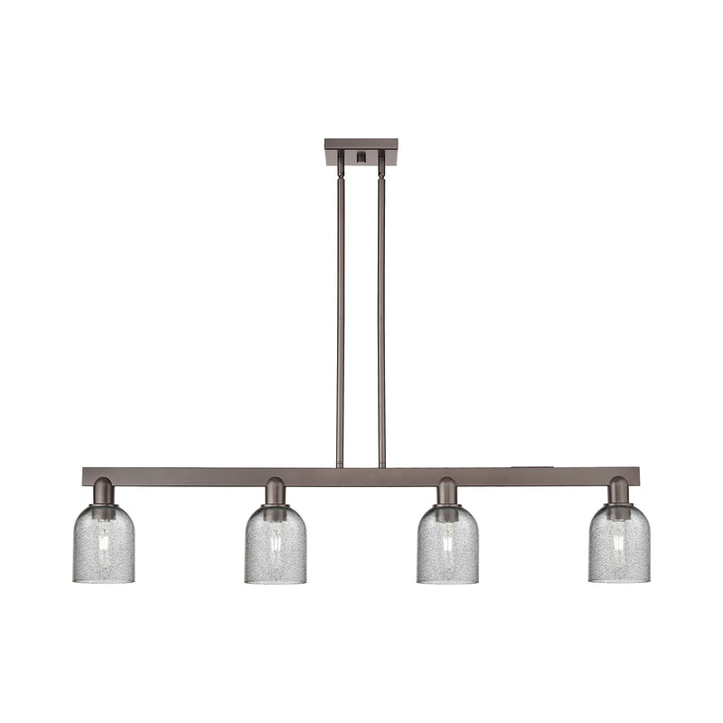 Innovations Caledonia 48in 4-Light Island Light | Industrial Oil Rubbed Bronze Steel and Charcoal Glass | Kitchen Island & Dining | Model 716-4I-OB-G257