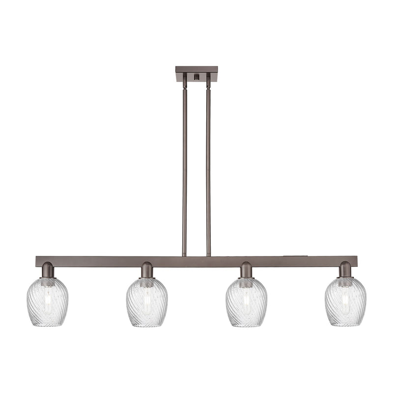 Innovations Salina 49in 4-Light Island Light | Industrial Oil Rubbed Bronze Steel and Clear Spiral Fluted Glass | Kitchen Island & | Model 716-4I-OB-G292