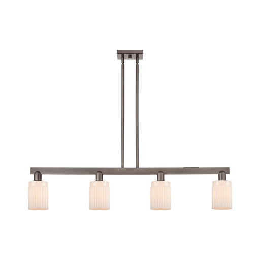 Innovations Hadley 47in 4-Light Island Light | Industrial Oil Rubbed Bronze Steel and Matte White Glass | Kitchen Island & Dining | Model 716-4I-OB-G341