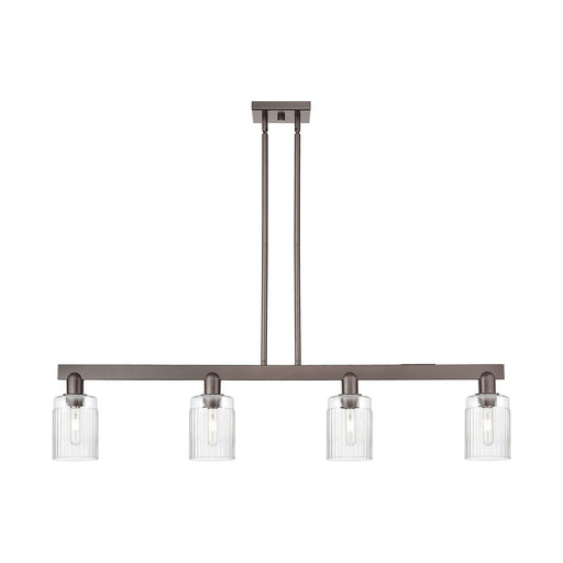 Innovations Hadley 47in 4-Light Island Light | Industrial Oil Rubbed Bronze Steel and Clear Ribbed Glass | Kitchen Island & Dining | Model 716-4I-OB-G342