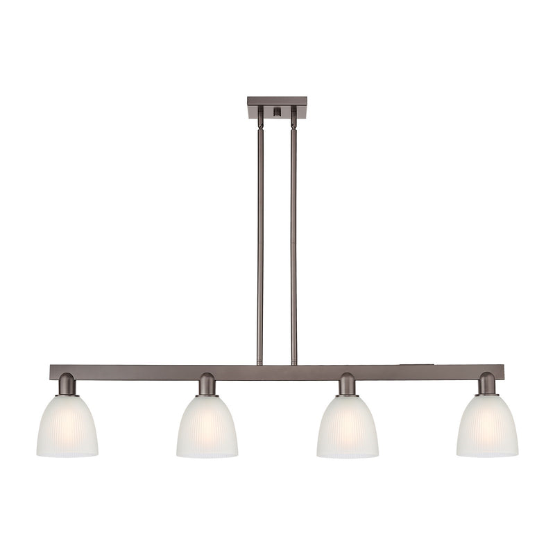 Innovations Castile 49in 4-Light Island Light | Industrial Oil Rubbed Bronze Steel and White Glass | Kitchen Island & Dining Room | Model 716-4I-OB-G381