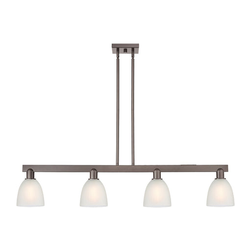 Innovations Castile 49in 4-Light Island Light | Industrial Oil Rubbed Bronze Steel and White Glass | Kitchen Island & Dining Room | Model 716-4I-OB-G381