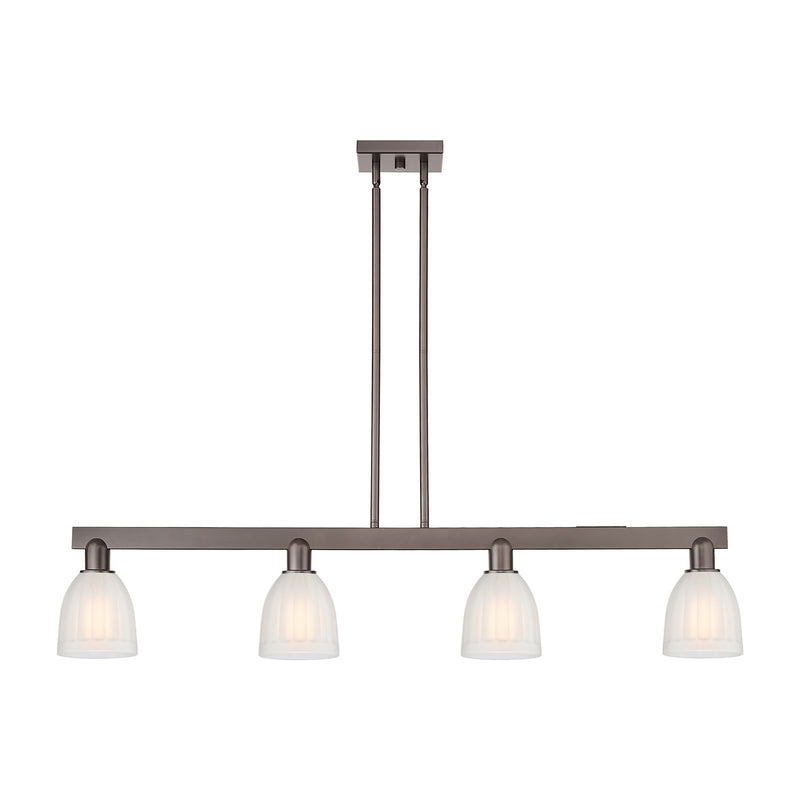 Innovations Brookfield 49in 4-Light Island Light | Industrial Oil Rubbed Bronze and White Frosted Glass | Kitchen Island & Dining | Model 716-4I-OB-G441