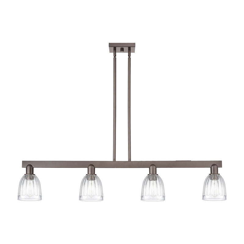 Innovations Brookfield 48.5in 4-Light Island Light | Industrial Oil Rubbed Bronze Steel and Clear Ribbed Glass | Kitchen Island & | Model 716-4I-OB-G442