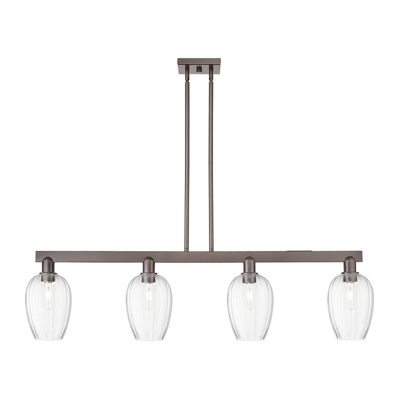 Innovations Preston Flute 49in 4-Light Island Light | Industrial Oil Rubbed Bronze Steel and Clear Glass | Kitchen Island & | Model 716-4I-OB-G457-6CL