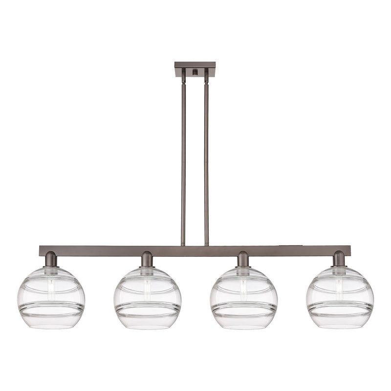 Innovations Rochester 53in 4-Light Island Light | Industrial Oil Rubbed Bronze Steel and Clear Glass | Kitchen Island & Dining | Model 716-4I-OB-G556-10CL