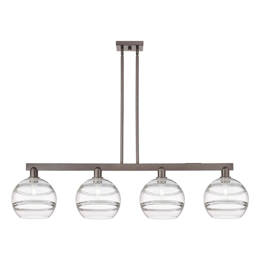 Innovations Rochester 53in 4-Light Island Light | Industrial Oil Rubbed Bronze Steel and Clear Glass | Kitchen Island & Dining | Model 716-4I-OB-G556-10CL