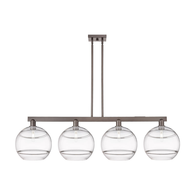 Innovations Rochester 55in 4-Light Island Light | Industrial Oil Rubbed Bronze Steel and Clear Glass | Kitchen Island & Dining | Model 716-4I-OB-G556-12CL