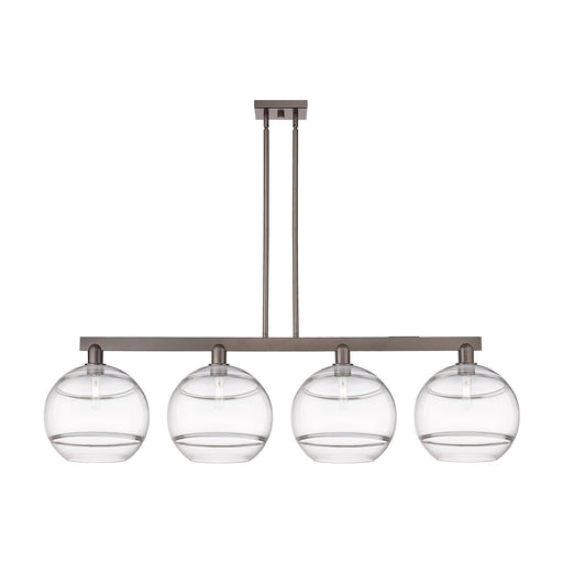 Innovations Rochester 55in 4-Light Island Light | Industrial Oil Rubbed Bronze Steel and Clear Glass | Kitchen Island & Dining | Model 716-4I-OB-G556-12CL