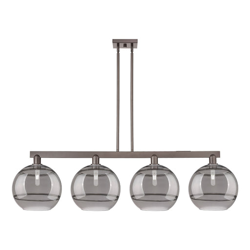 Innovations Rochester 55in 4-Light Island Light | Industrial Oil Rubbed Bronze Steel and Light Smoke Glass | Kitchen Island & | Model 716-4I-OB-G556-12SM