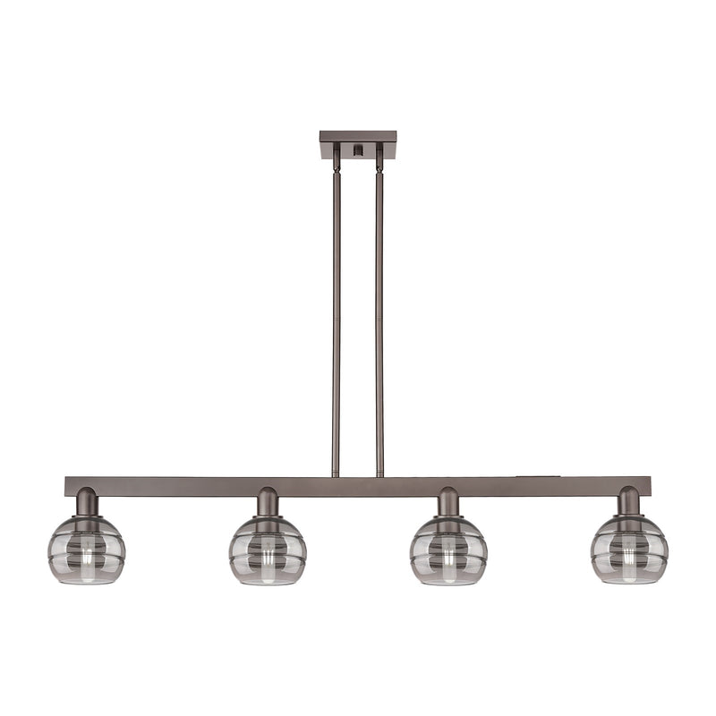 Innovations Rochester 49in 4-Light Island Light | Industrial Oil Rubbed Bronze Steel and Light Smoke Glass | Kitchen Island & | Model 716-4I-OB-G556-6SM