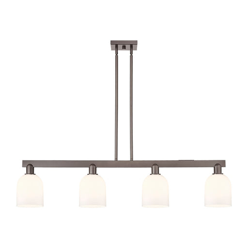 Innovations Bella 48in 4-Light Island Light | Industrial Oil Rubbed Bronze Steel and White Glass | Kitchen Island & Dining | Model 716-4I-OB-G558-6GWH