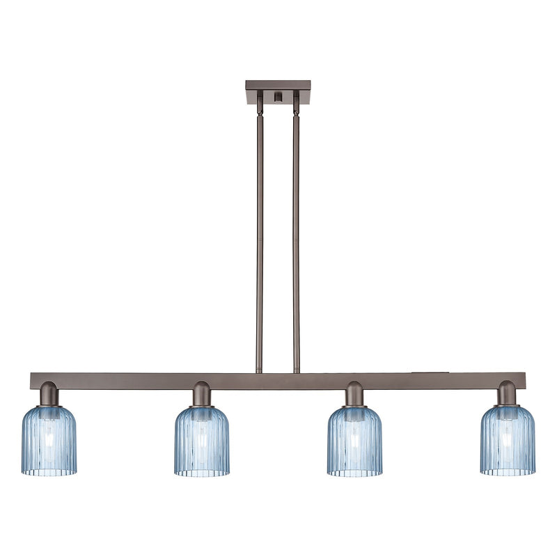 Innovations Bridal Veil 48in 4-Light Island Light | Industrial Oil Rubbed Bronze Steel and Princess Blue Glass | Kitchen Island | Model 716-4I-OB-G559-5BL