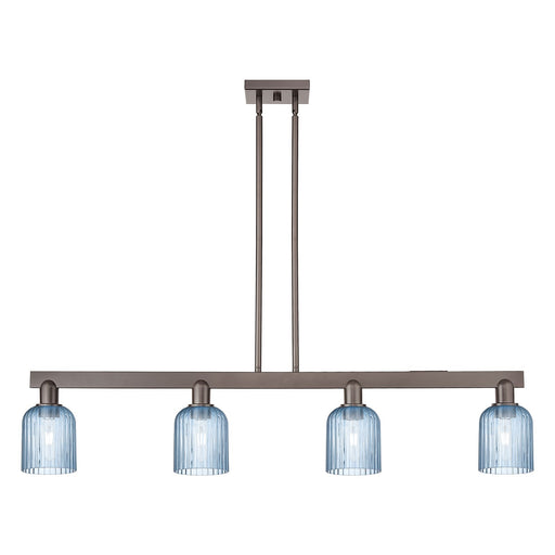 Innovations Bridal Veil 48in 4-Light Island Light | Industrial Oil Rubbed Bronze Steel and Princess Blue Glass | Kitchen Island | Model 716-4I-OB-G559-5BL