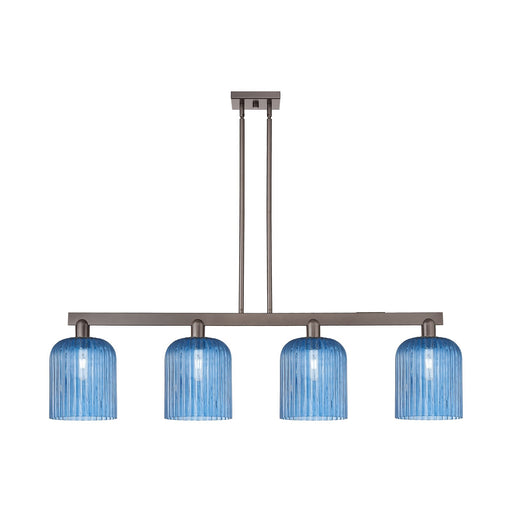 Innovations Bridal Veil 51in 4-Light Island Light | Industrial Oil Rubbed Bronze Steel and Princess Blue Glass | Kitchen Island | Model 716-4I-OB-G559-8BL