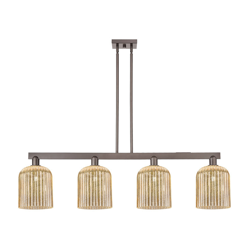 Innovations Bridal Veil 51in 4-Light Island Light | Industrial Oil Rubbed Bronze Steel and Mercury Ribbed Glass | Kitchen | Model 716-4I-OB-G559-8ME