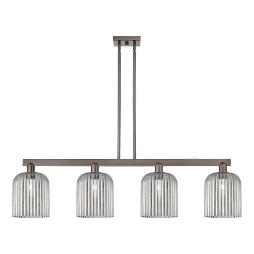 Innovations Bridal Veil 51in 4-Light Island Light | Industrial Oil Rubbed Bronze Steel and Light Smoke Ribbed Glass | Kitchen | Model 716-4I-OB-G559-8SM