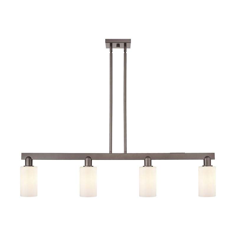 Innovations Clymer 47in 4-Light Island Light | Industrial Oil Rubbed Bronze Steel and Matte White Glass | Kitchen Island & Dining | Model 716-4I-OB-G801