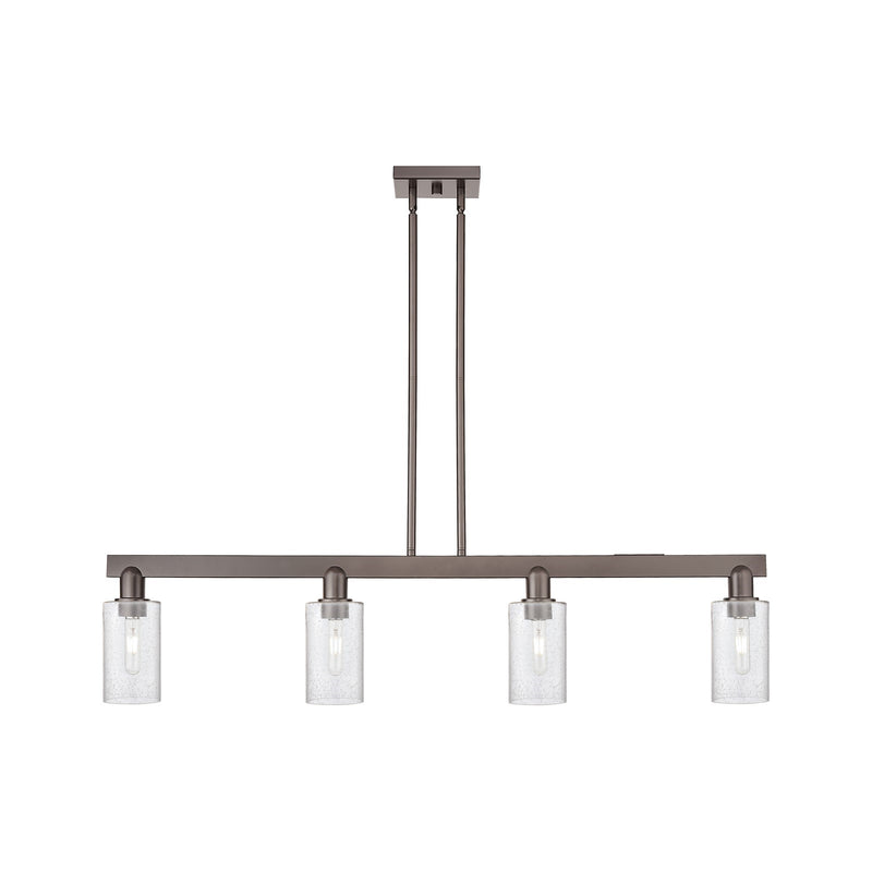 Innovations Clymer 47in 4-Light Island Light | Industrial Oil Rubbed Bronze Steel and Seedy Glass | Kitchen Island | Model 716-4I-OB-G804