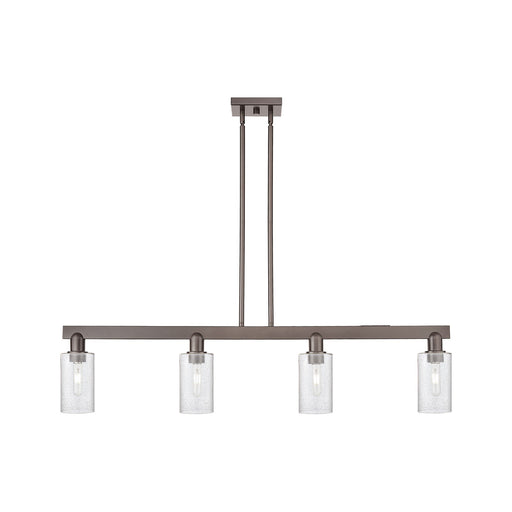 Innovations Clymer 47in 4-Light Island Light | Industrial Oil Rubbed Bronze Steel and Seedy Glass | Kitchen Island | Model 716-4I-OB-G804