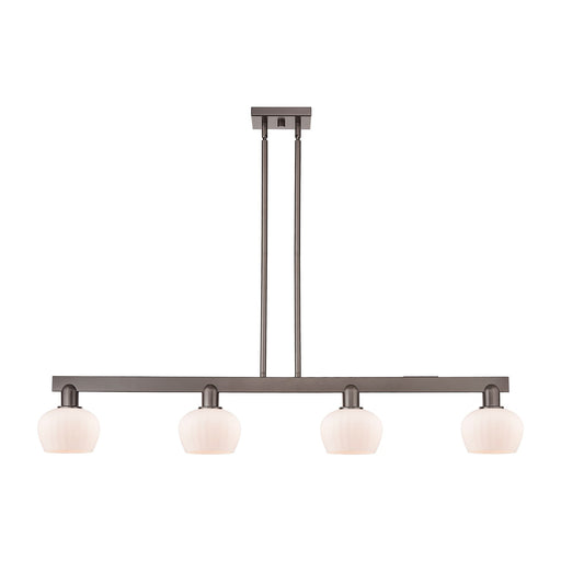 Innovations Fenton 49in 4-Light Island Light | Industrial Oil Rubbed Bronze Steel and Matte White Glass | Kitchen Island & Dining | Model 716-4I-OB-G91