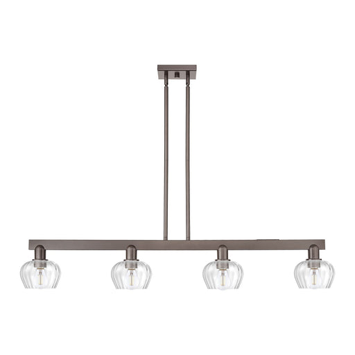 Innovations Fenton 49in 4-Light Island Light | Industrial Oil Rubbed Bronze Steel and Clear Ribbed Glass | Kitchen Island & Dining | Model 716-4I-OB-G92