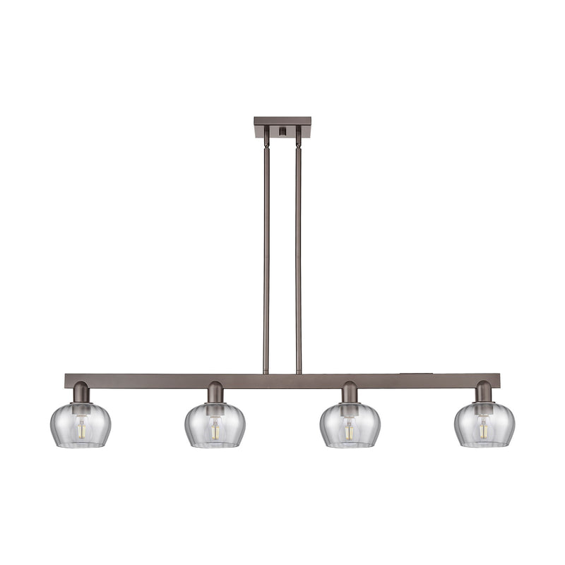 Innovations Fenton 49.25in 4-Light Island Light | Industrial Oil Rubbed Bronze Steel and Light Smoke Ribbed Glass | Kitchen Island | Model 716-4I-OB-G93
