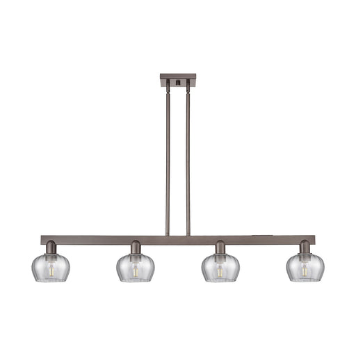 Innovations Fenton 49.25in 4-Light Island Light | Industrial Oil Rubbed Bronze Steel and Light Smoke Ribbed Glass | Kitchen Island | Model 716-4I-OB-G93