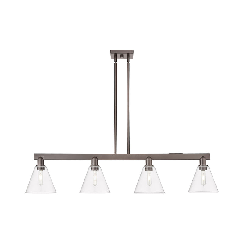 Innovations Berkshire Glass 51in 4-Light Island Light | Industrial Oil Rubbed Bronze Steel and Clear Glass | Kitchen Island & | Model 716-4I-OB-GBC-82
