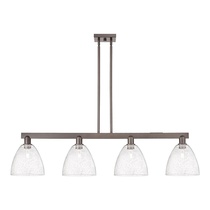 Innovations Bristol 52in 4-Light Island Light | Industrial Oil Rubbed Bronze Steel and Seedy Glass | Kitchen Island & Dining Room | Model 716-4I-OB-GBD-94