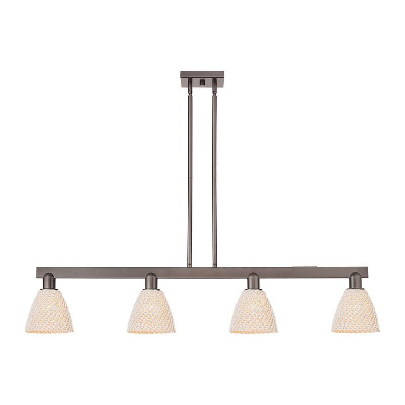 Innovations Bristol Natural 52in 4-Light Island Light | Industrial Oil Rubbed Bronze Steel and Natural Fiber Dome Shade | Model 716-4I-OB-NBD-9-NAT