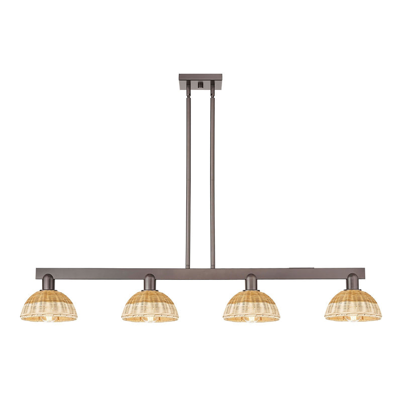 Innovations Natural Ballston Dome 48in 4-Light Island Light | Farmhouse Oil Rubbed Bronze Steel and Natural Fiber | Model 716-4I-OB-NBD2-75-NAT