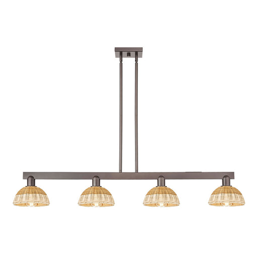 Innovations Natural Ballston Dome 48in 4-Light Island Light | Farmhouse Oil Rubbed Bronze Steel and Natural Fiber | Model 716-4I-OB-NBD2-75-NAT