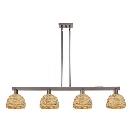 Innovations Woven Rattan 51in 4-Light Island Light | Industrial Oil Rubbed Bronze Steel and Natural Rattan | Kitchen Island & | Model 716-4I-OB-RBD-8-NAT