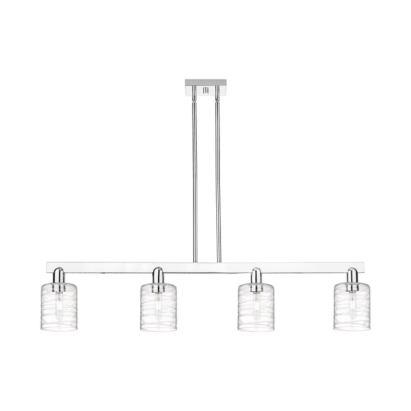 Innovations Cobbleskill 48in 4-Light Island Light | Industrial Polished Chrome Steel and Deco Swirl Clear Glass | Kitchen Island & | Model 716-4I-PC-G1113