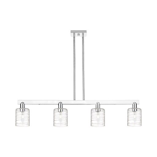 Innovations Cobbleskill 48in 4-Light Island Light | Industrial Polished Chrome Steel and Deco Swirl Clear Glass | Kitchen Island & | Model 716-4I-PC-G1113
